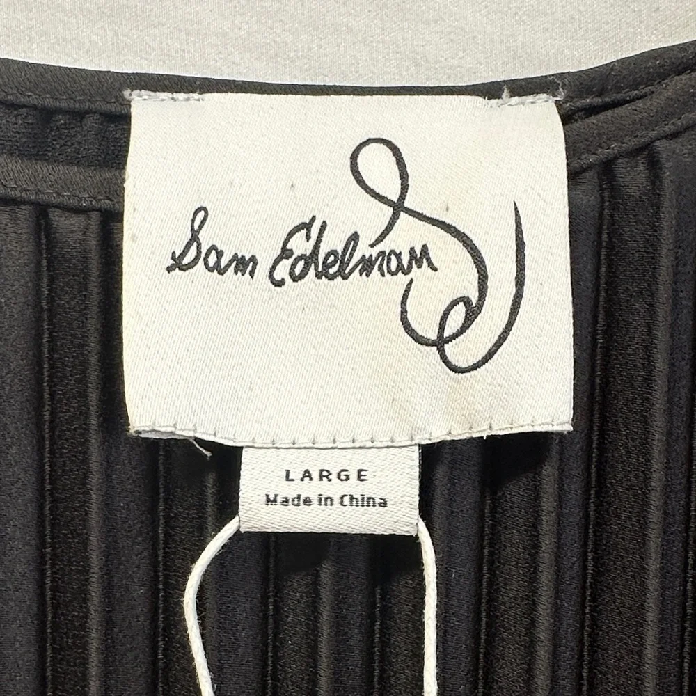 NWT Sam Edelman Hammered Satin Plissé Black Midi Dress L - Picture 3 of 9